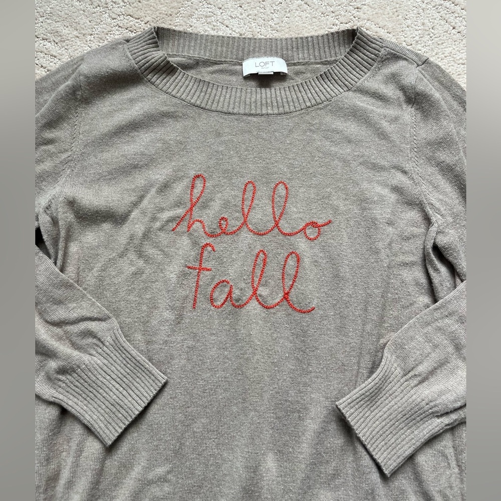 LOFT Beige Fall Sweater with Orange Embroidery
